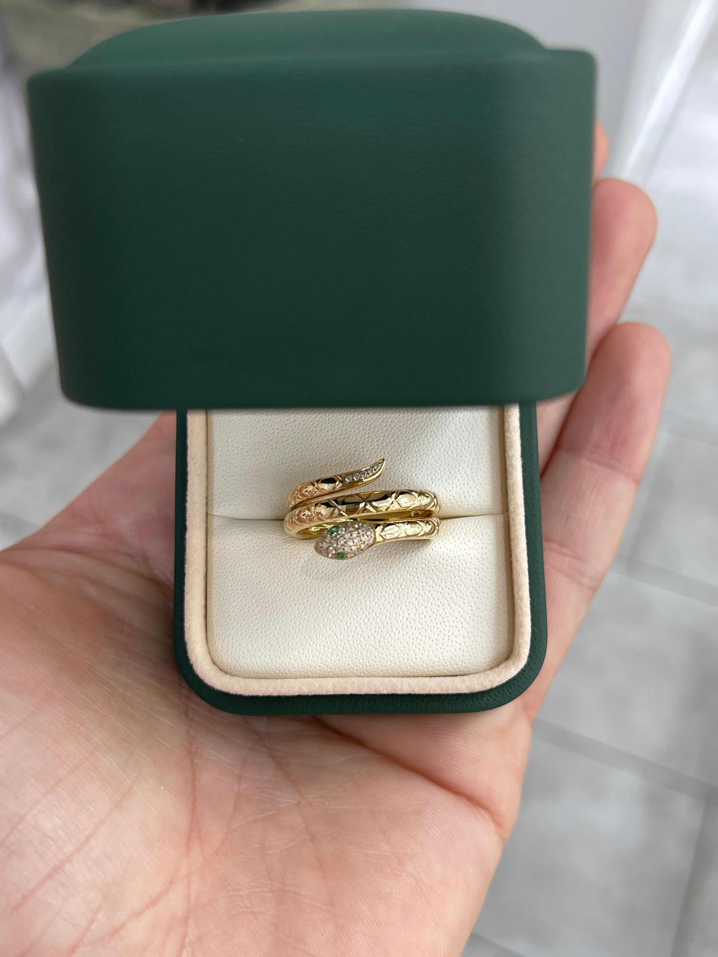 Emerald & Diamond Snake Ring 14K Gold - Image 5