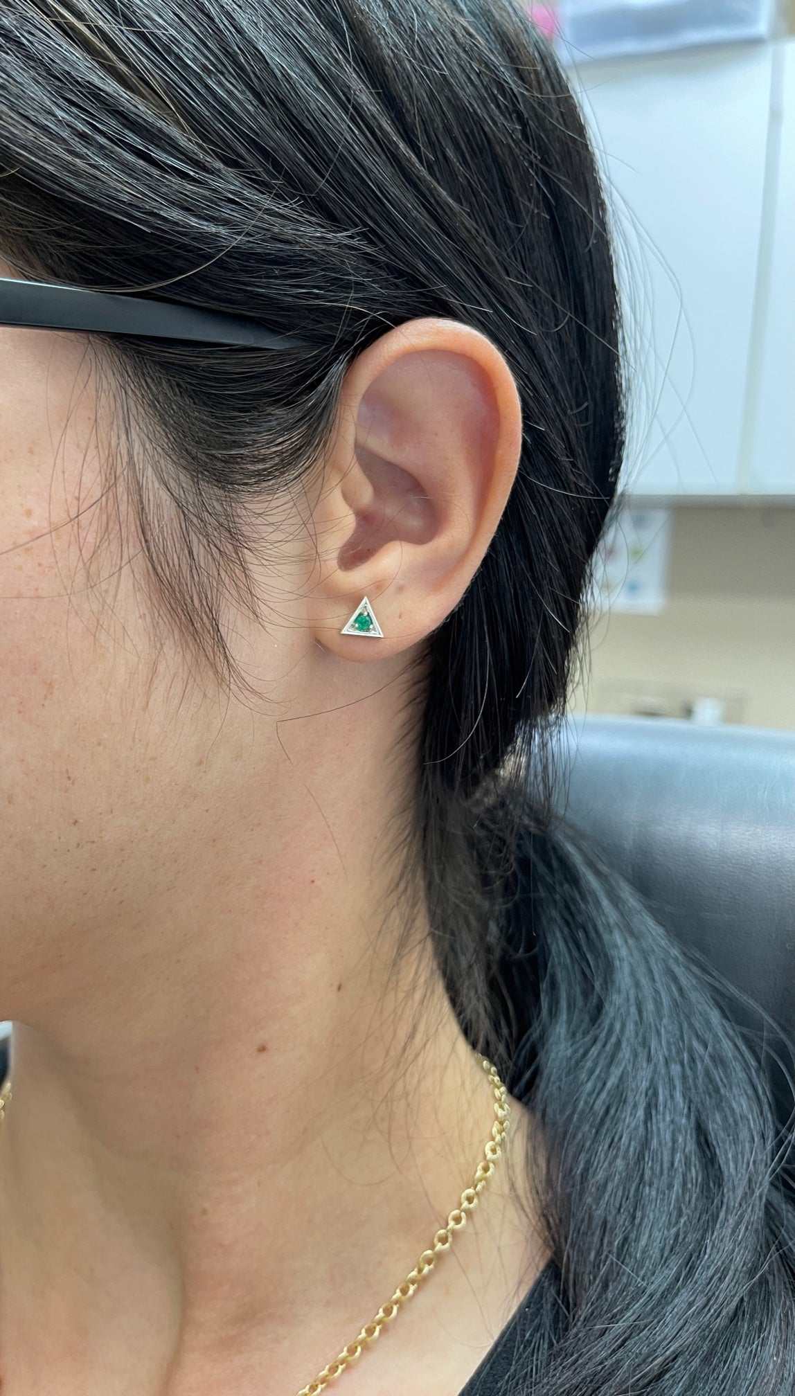 Triangle Shape Round Emerald Stud Silver Earrings Round Brilliant Cut - Image 6